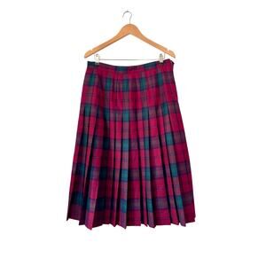 VNTG 90s Tartan Plaid 100% Wool Pleated Skirt Made in CA Preppy Academia Size 29